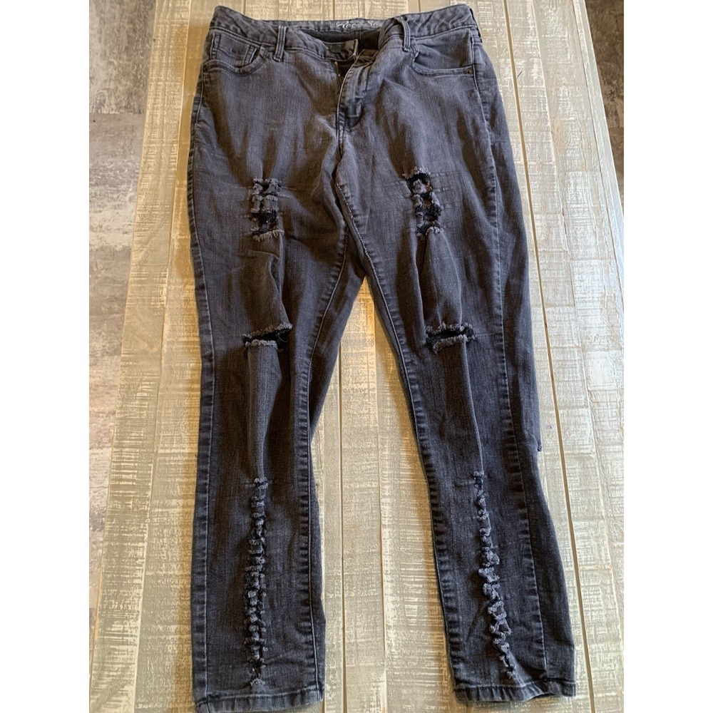 Old Navy Womens 14 Rockstar‎ Skinny Mid Rise Stretch Black 32x26 Distressed